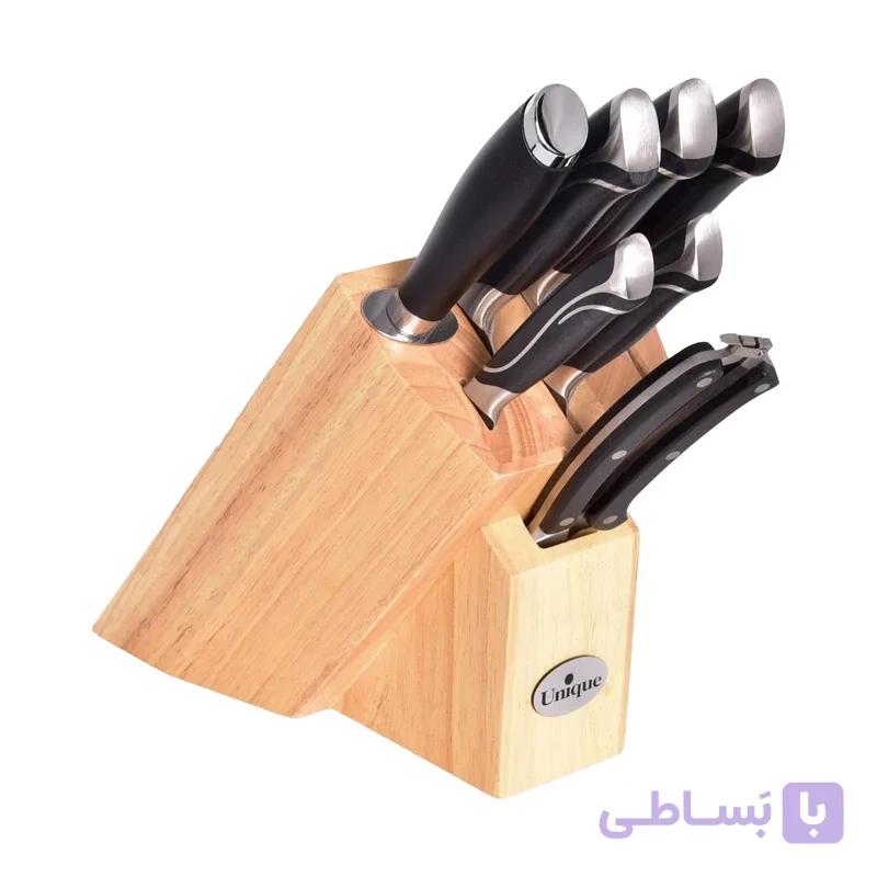 سرویس چاقوی آشپزخانه یونیک کد UN-5560 ۸ پارچه با پایه چوبی