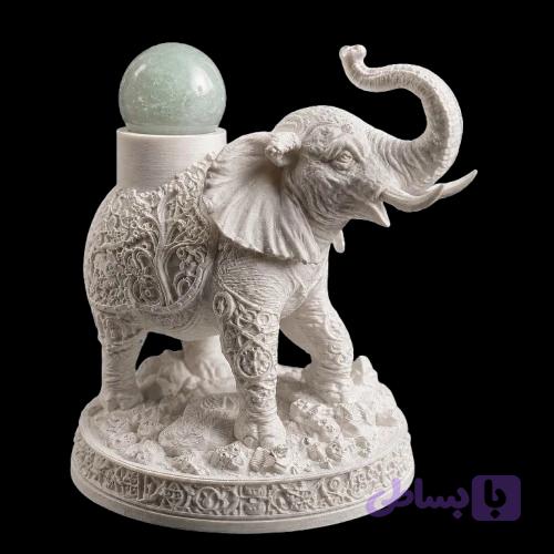 مجسمه دکوری فیل نگهبان تعادل با گوی سنگ طبیعی – Earth Guardian — تصویر 1
