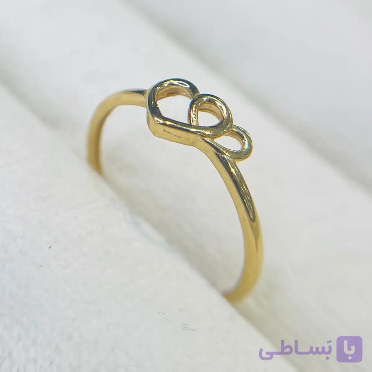 انگشتر طلا 18 عیار مینیمال دوقلب متصل وزن 0.730 گرم اجرت ساخت ۹ درصد کد GD01 000287