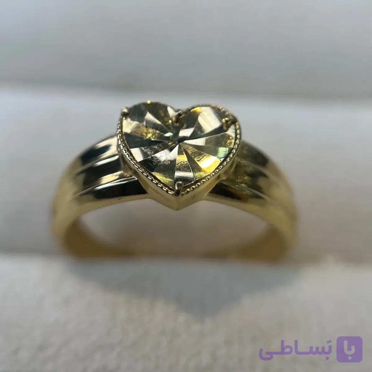 انگشتر طلا 18 عیار آینه ای قلب تراش وزن 1.540 گرم اجرت ساخت ۱۰ درصد کد GD01 000290