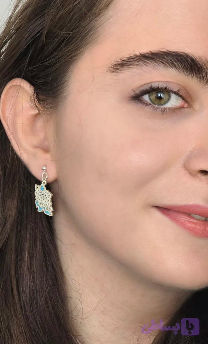 گوشواره نقره ی ایران با سنگ فیروزه اصل خرید مستقیم از گالری هنری