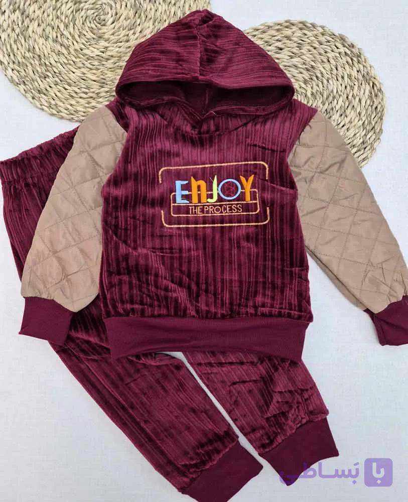 ست هودی و شلوار پسرانه مخمل وارداتی ENJOY (سایز 35 40) — تصویر 1