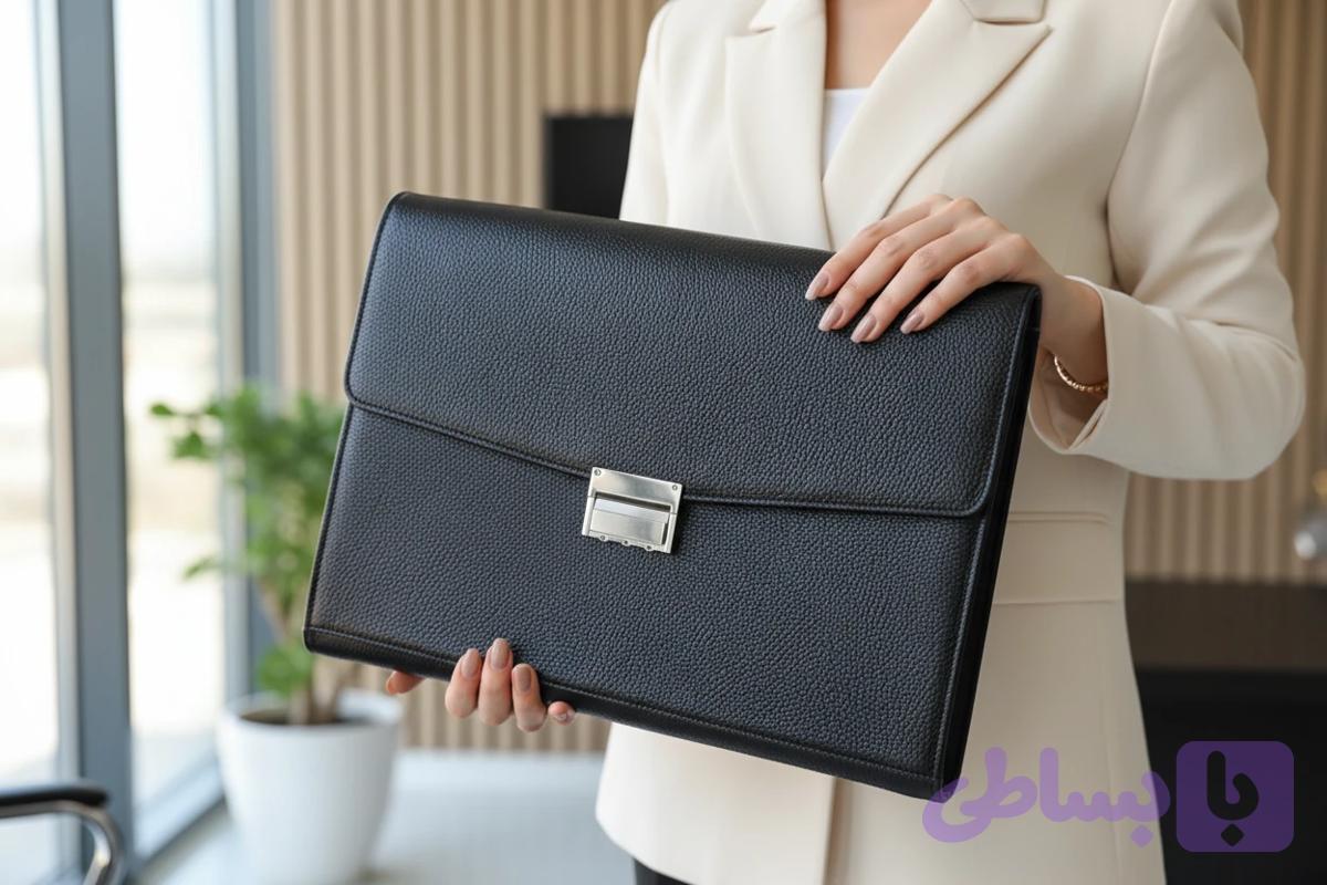 کیف وکالتی( فولدر ) چرم اداری کلاسوری قفل رمزدار چرم گاوی روکو مشکی