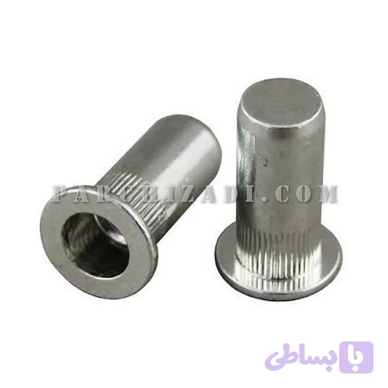 مهره پرچی استیل گرد سر فلنجی (لبه دار) ته بسته سایز M6