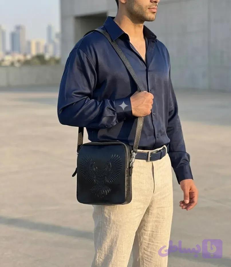 کیف دوشی چرم کد ۱۴۹ حکاکی جغد چرم گابای — تصویر 1