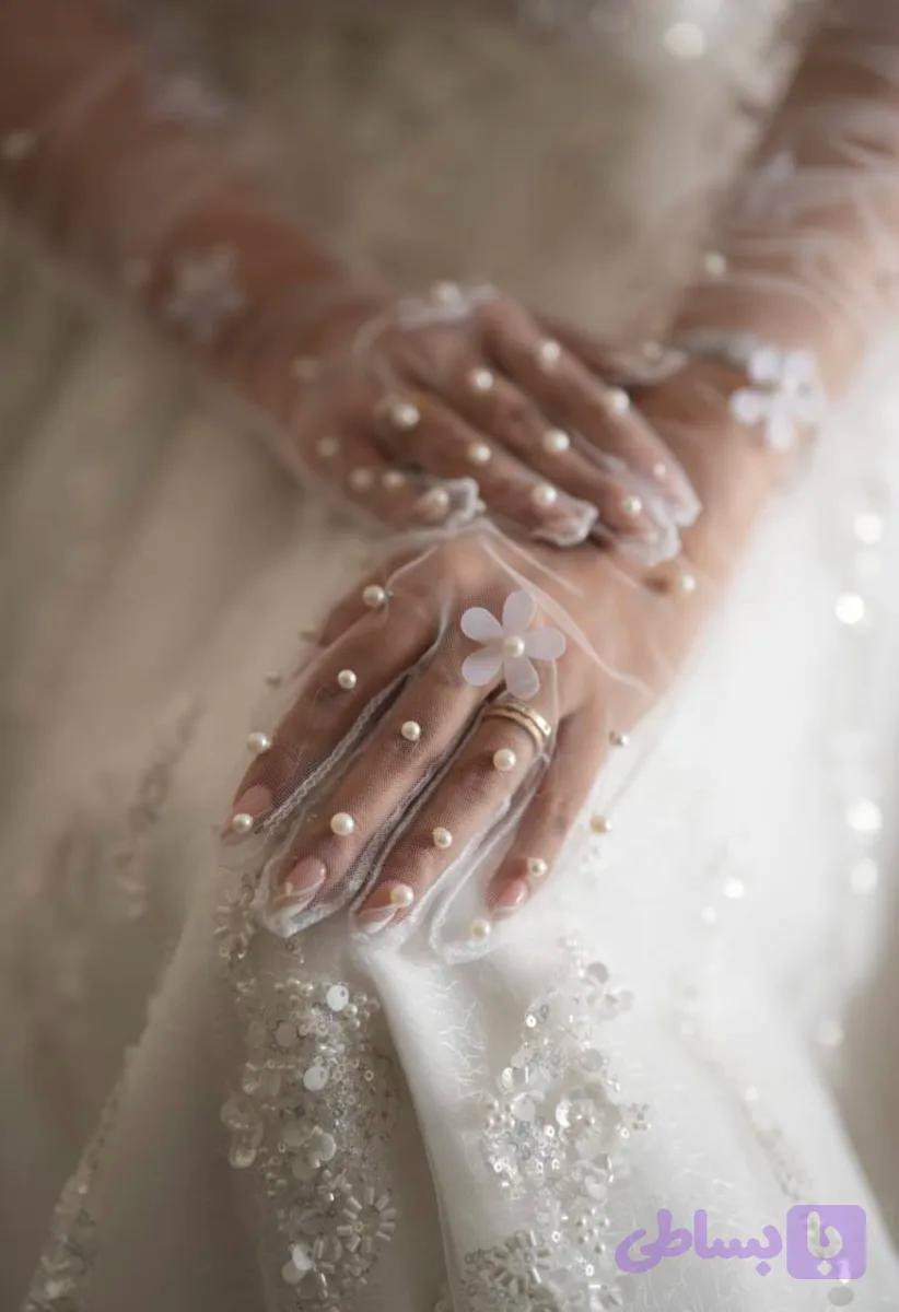 دستکش شکوفه و مرواریدی عروس