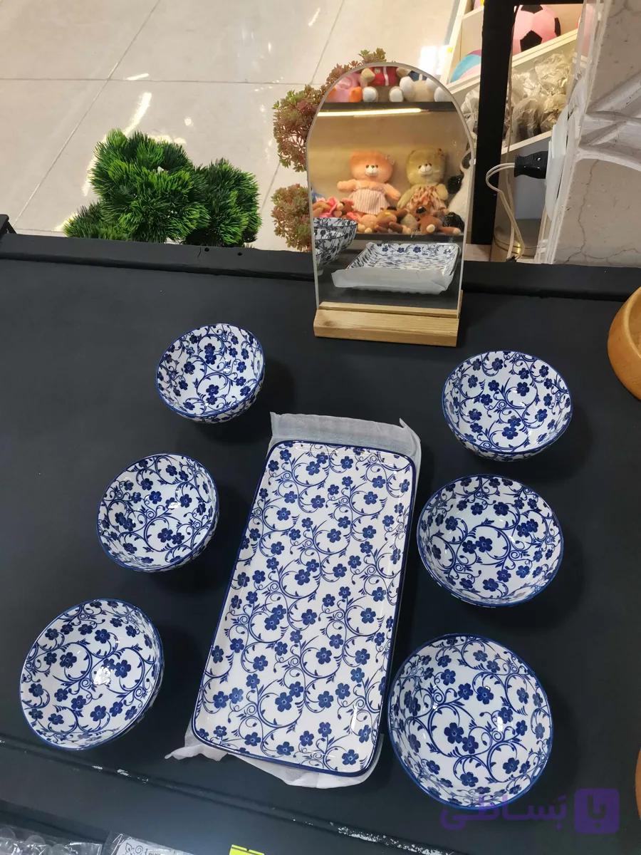 ست هفت سین و آینه مدل دنی هوم طرح گل آبی