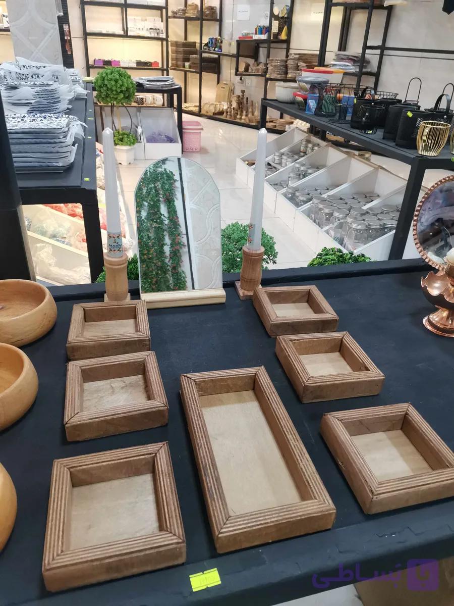 هفت سین با شمعدان و آینه مدل چوبی گرد