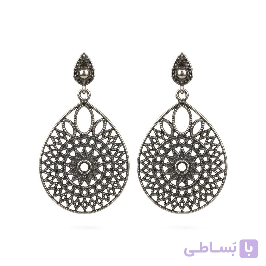 گوشواره نقره دست‌ساز طرح آویز اشکی توری وارداتی تک نسخه مخصوص خاص پسندان