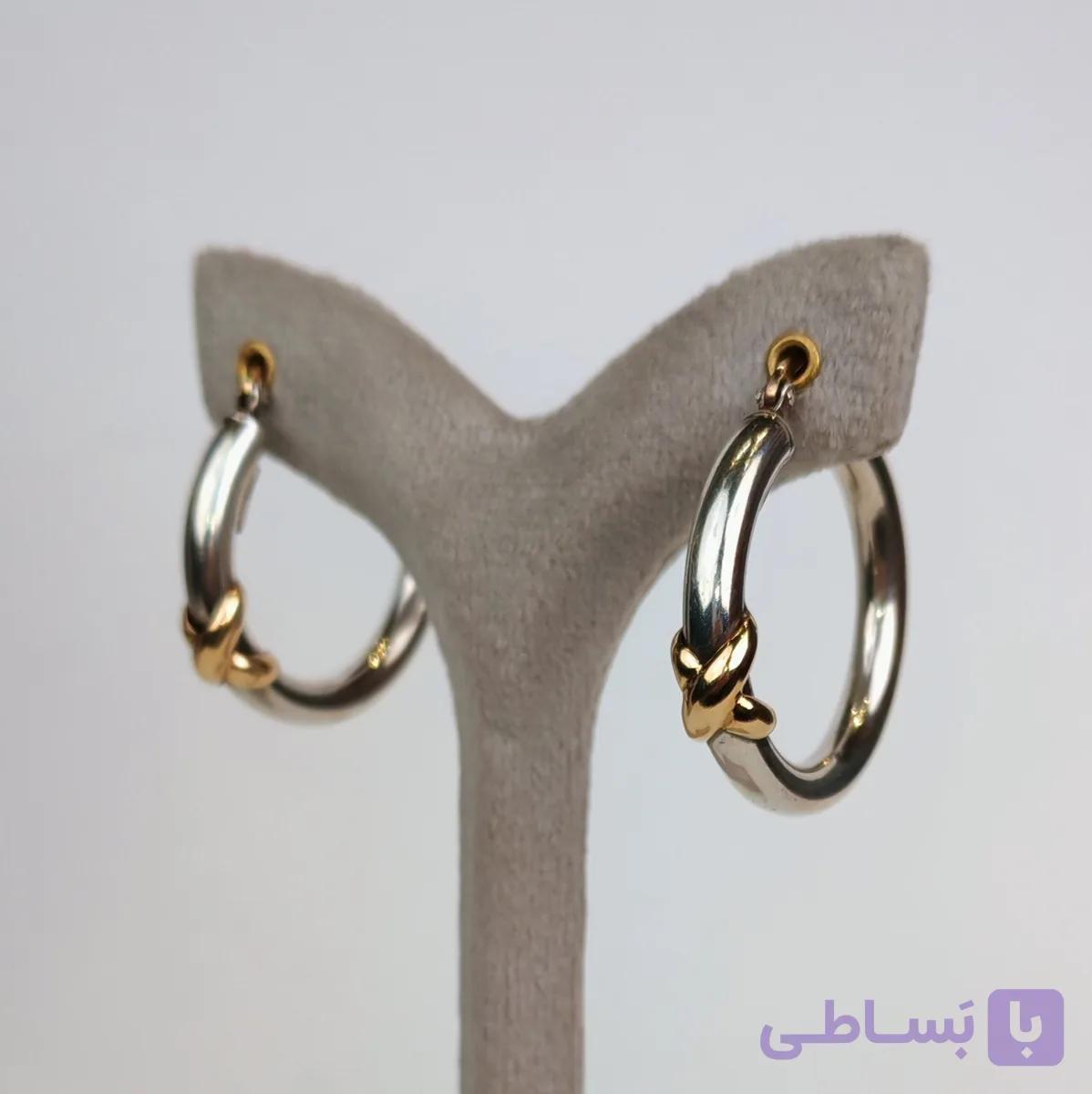 گوشواره نقره دستساز وارداتی طرح حلقهای با ترکیب نقره و درخشش طلایی وارداتی تک نسخه مخصوص خاص پسندان