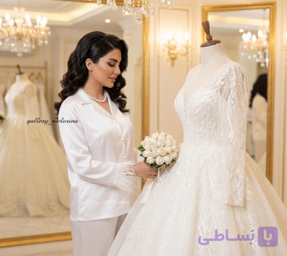بلوز و شلوار ساتن عروس پر سوزنی