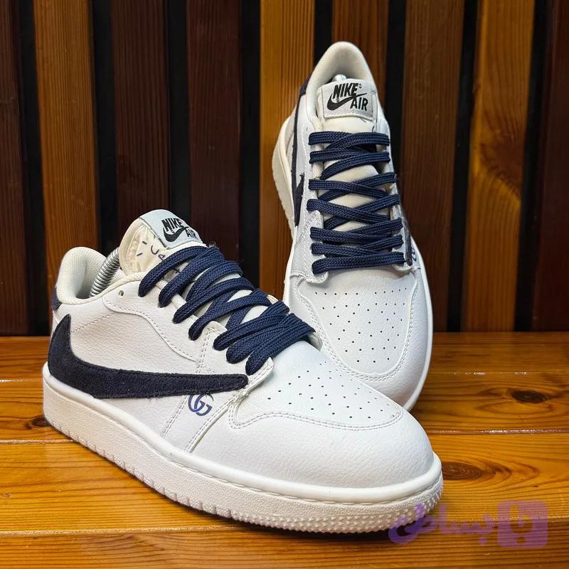 کتونی نایک ایر جردن تراویس اسکات گوچی سفید سرمه ای ( Nike Travis Scott Gucci) — تصویر 1