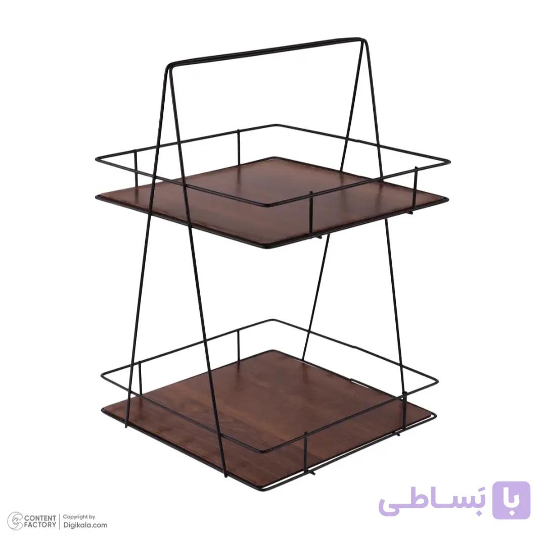 استند دوطبقه کفه چوب فلزی مربع