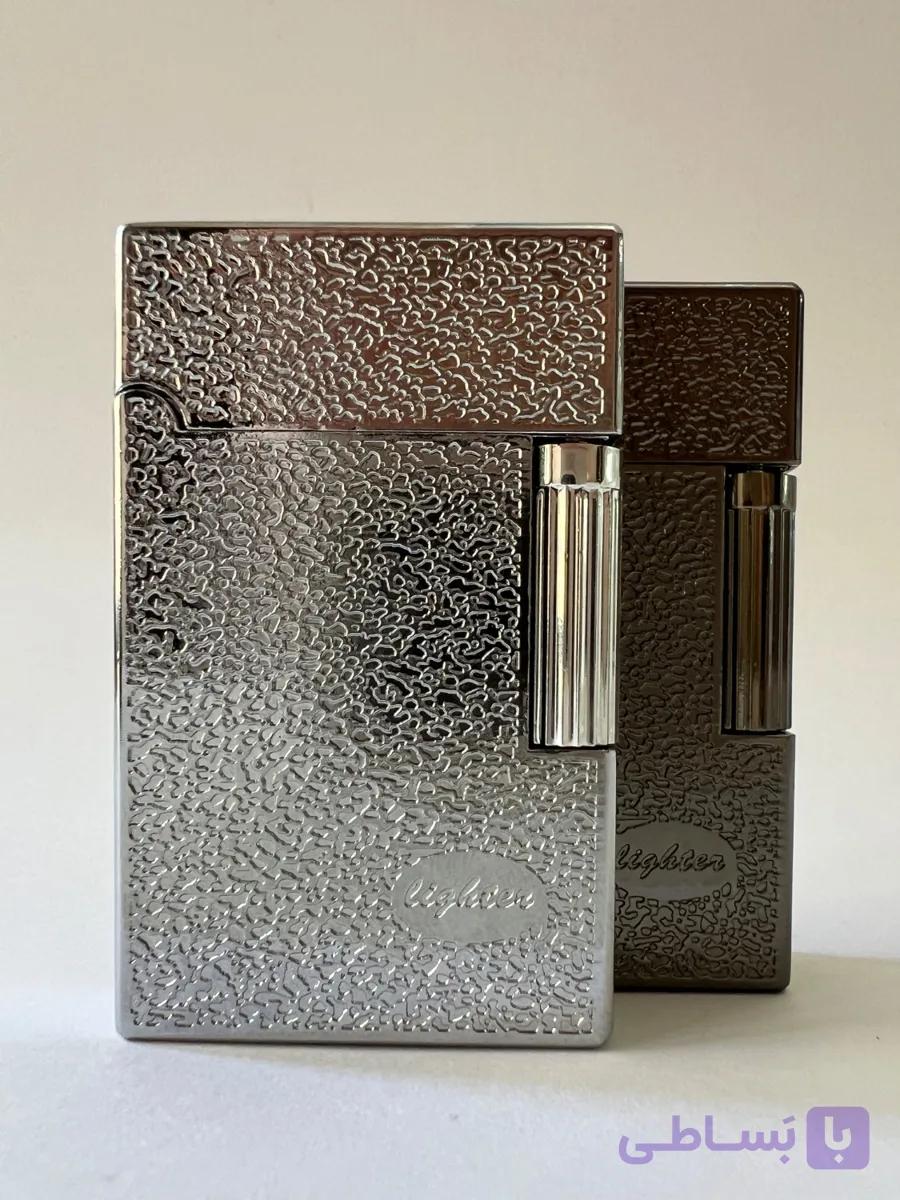 فندک گازی برند لایتر(Lighter) پیر کاردین (Pierre Cardin) مدل کلاسیک بافت‌دار - سیلور و دودی