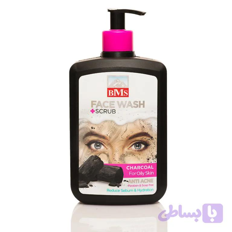 فوم شست و شوی صورت و لایه بردار ذغال بی ام اس BMS مناسب پوست چرب حجم 500 میل اصل