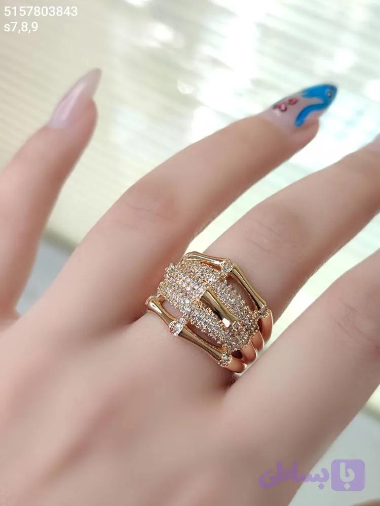 نگشتر مارک ژوپینگ جواهری نگین مخراجی ضد حساسیت و رنگ ثابت نمادار کد 5157803843