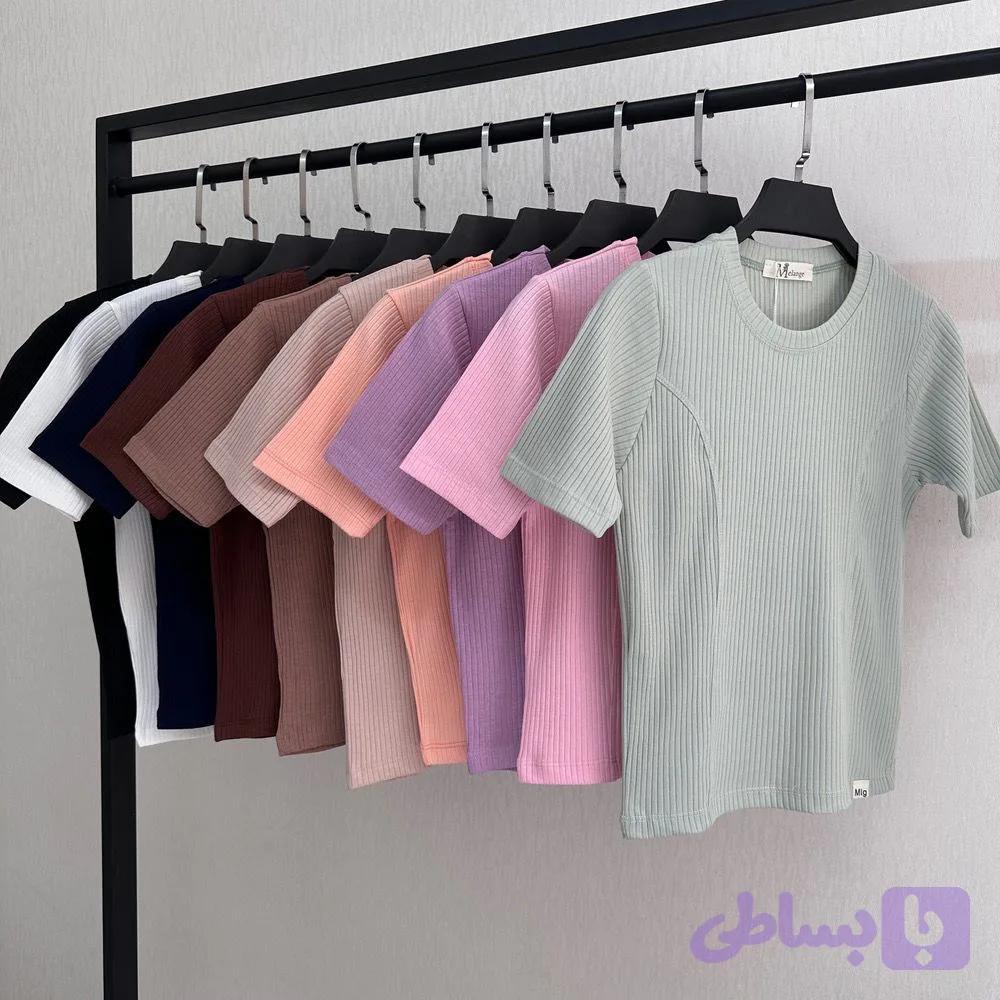کراپ تیشرت زنانه کبریتی فانریپ پنبه ملانژ مدل برش عصایی