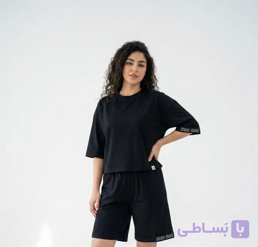 ست تیشرت باکسی و شورتک پاکتی گلدوزی Miu Miu عمده