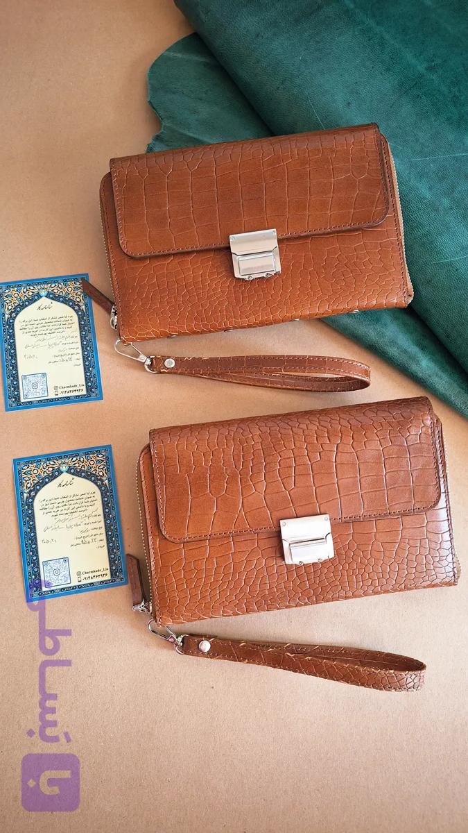 کیف طلا،  آلبوم چک مردانه چرم طبیعی مدل دورزیپ درب دار رسمی