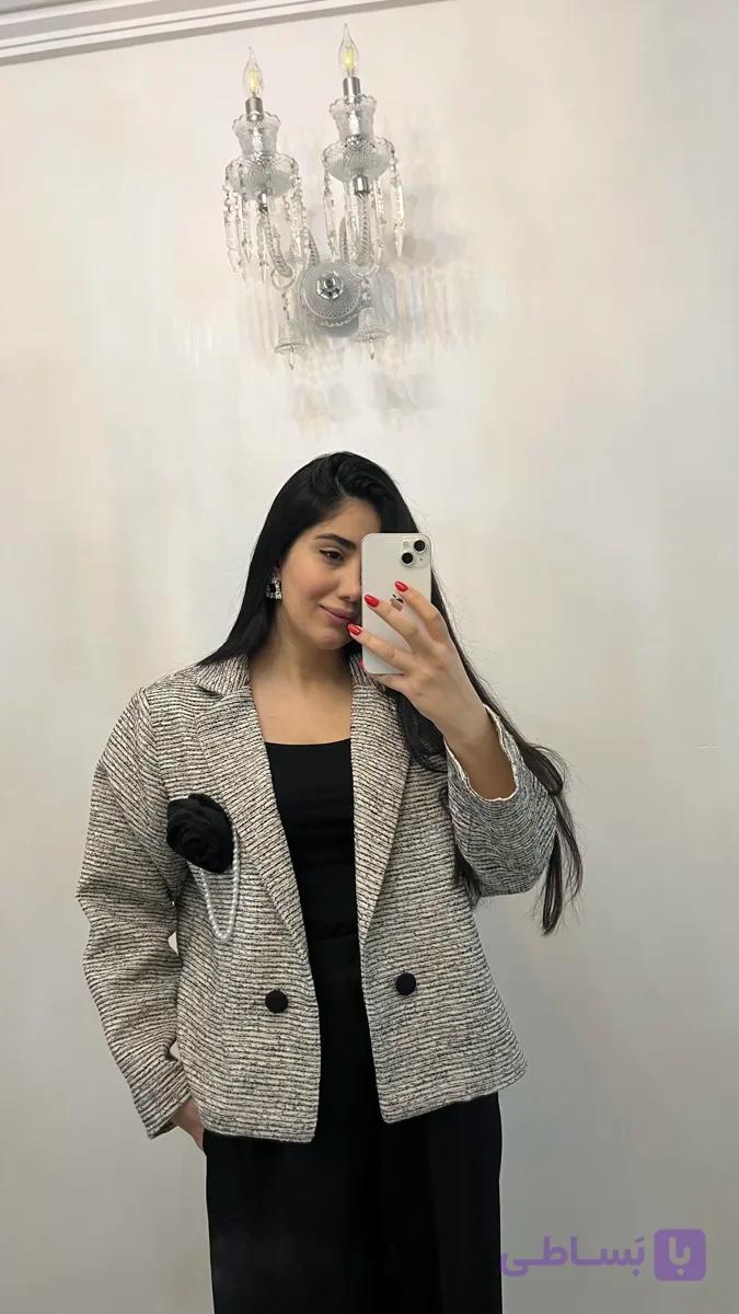 کت زنانه یقه انگلیسی پارچه شانل