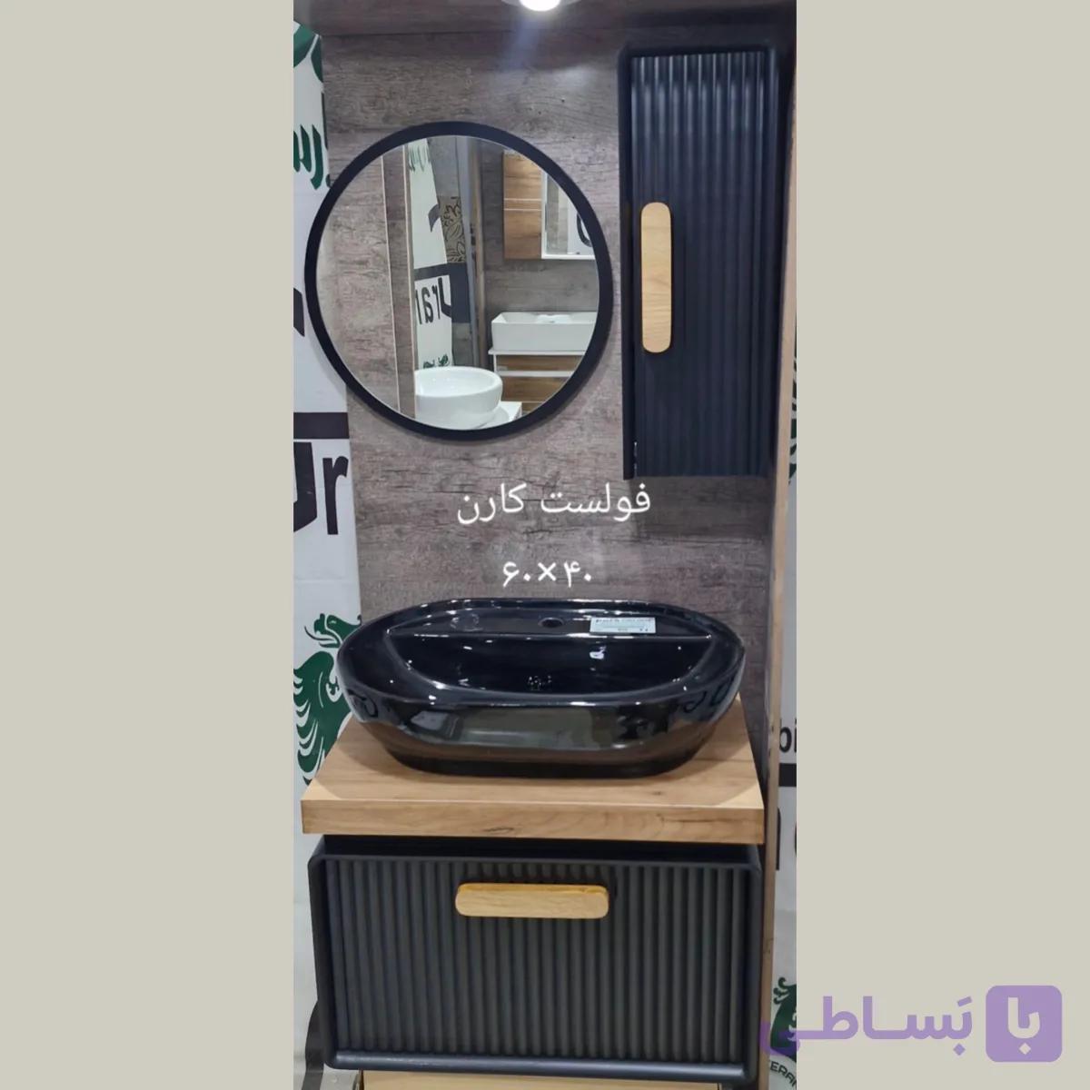 روشویی کابینتی همراه با آینه و باکس مدل گلوریا مشکی