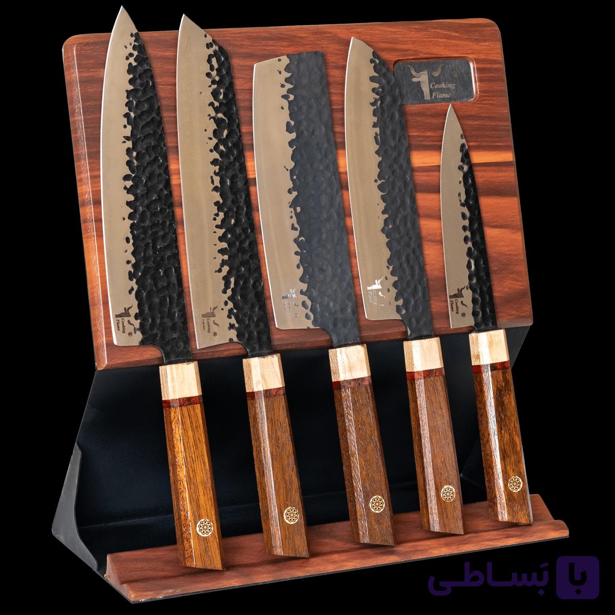 سرویس 5 پارچه چاقو سر آشپز فولادی به همراه استند — تصویر 1
