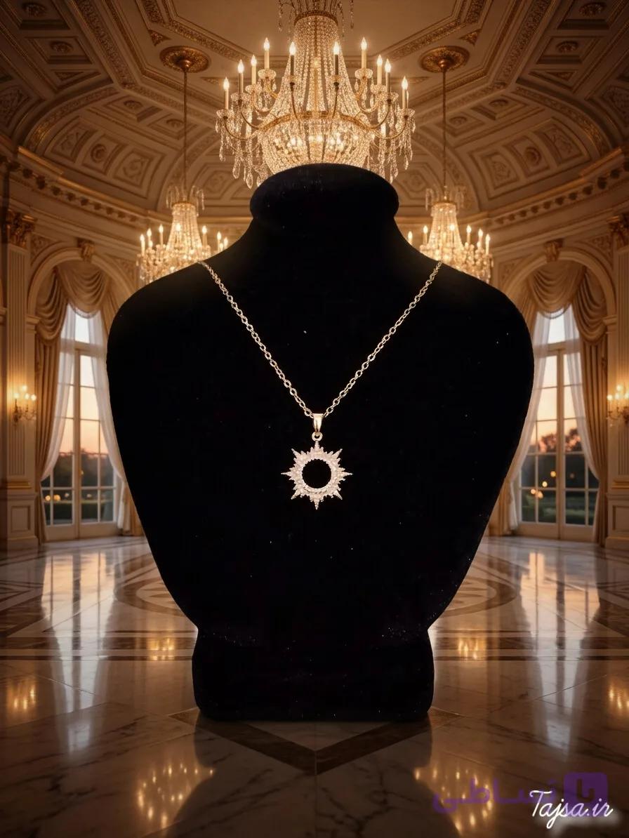 زنجیر و پلاک خورشید نگین دار استیل (کد ۳۵)