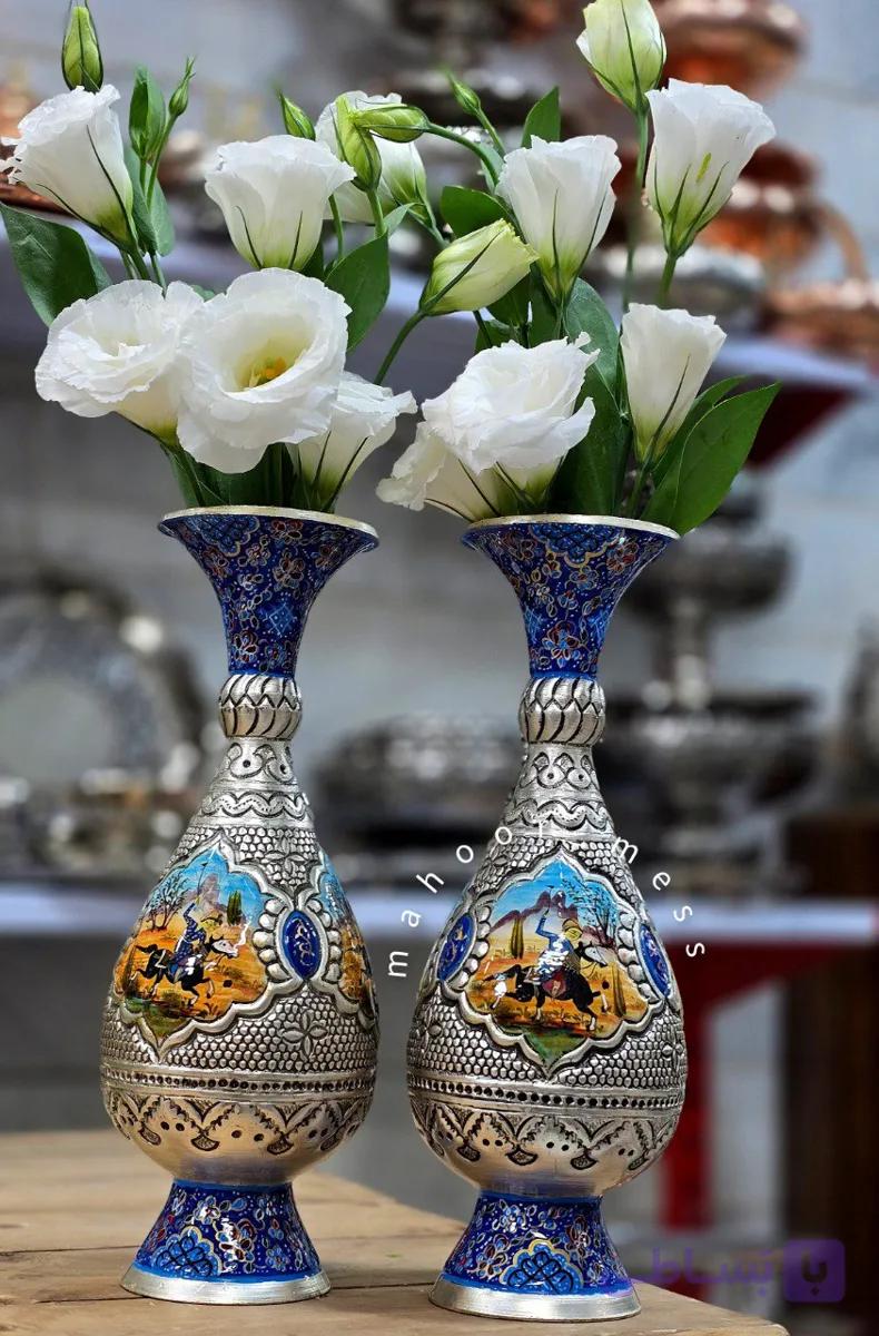 گلدان قلمزنی مینیاتور طرح چوگان (جفت)