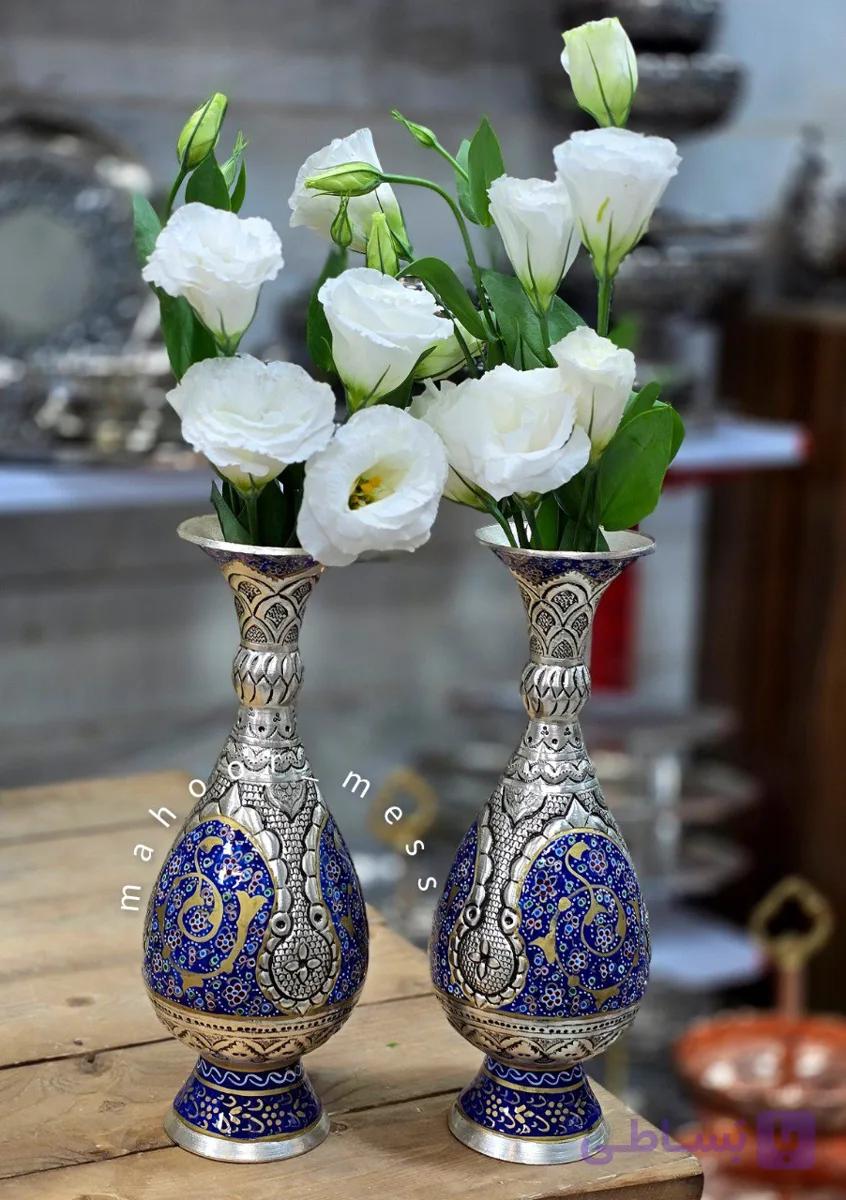 گلدان قلمزنی مینیاتور طرح تذهیب (جفت)