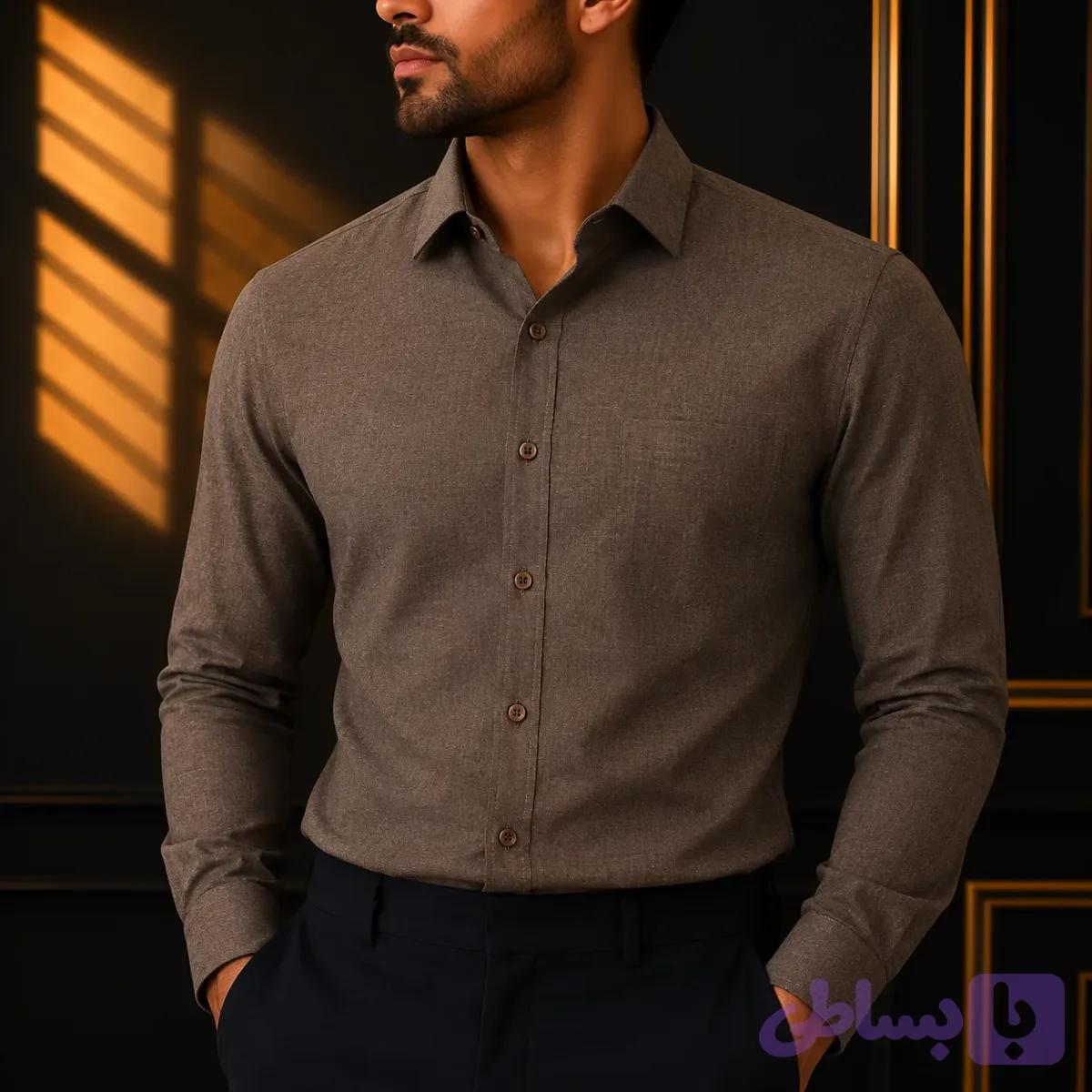 پیراهن مردانه نخی ملانج شکلاتی