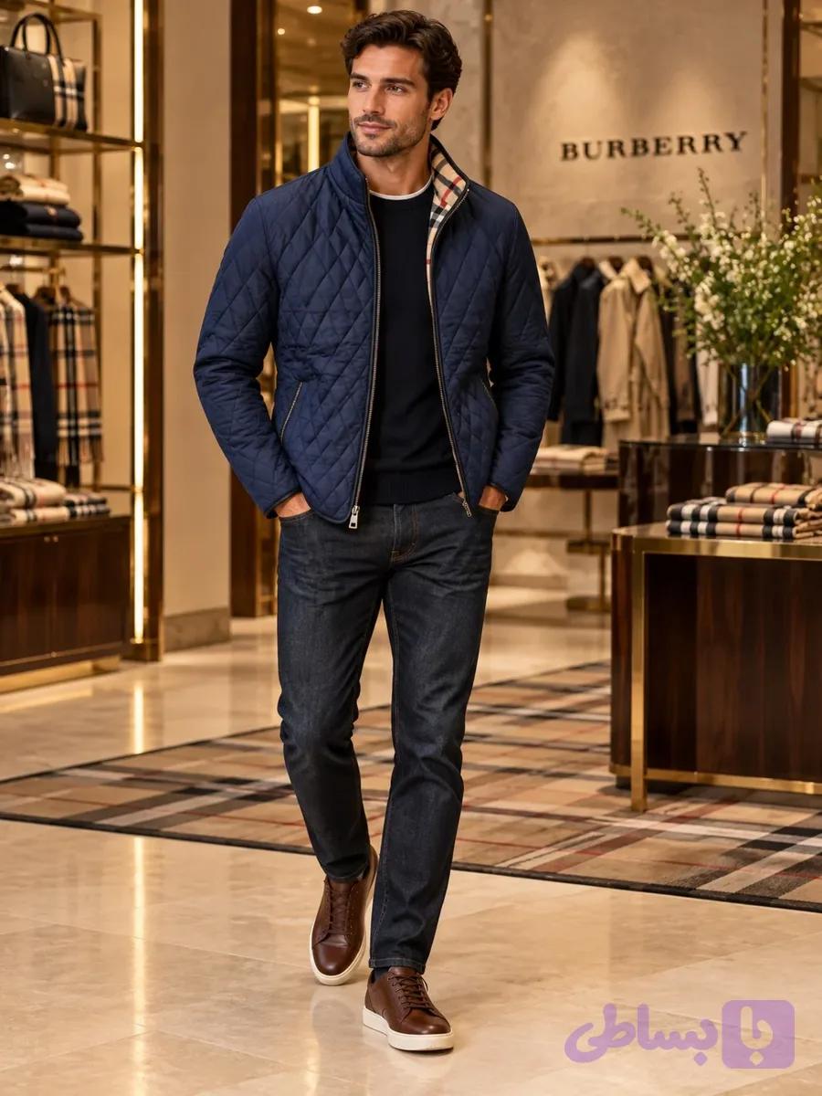 کاپشن مردانه سرمه ای طرح burberry — تصویر 1