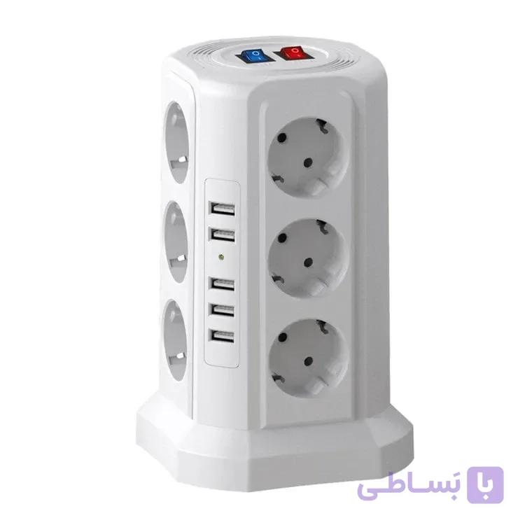 چندراهی برق هوشمند عمودی KUTUMAI مدل XT-G3211 با 12 پریز و 5 پورت USB – محافظ Surge — تصویر 1
