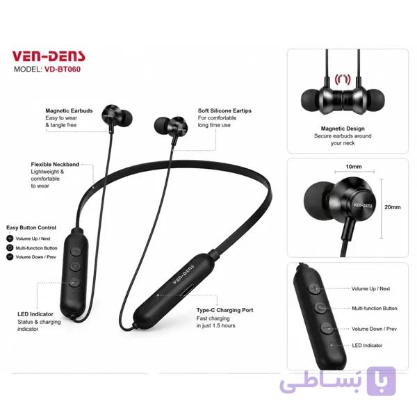 هندزفری گردنی وندنز ven-dens مدل VD-BT060 با سری های مغناطیسی — تصویر 1