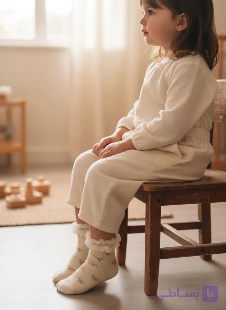 جوراب نیم‌ساق دخترانه مچ شیشه‌ای پاپیون‌دار