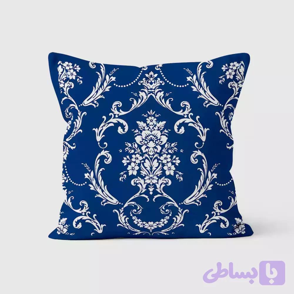 کوسن طرح داماسک اشرافی سرمه‌ای و سفید