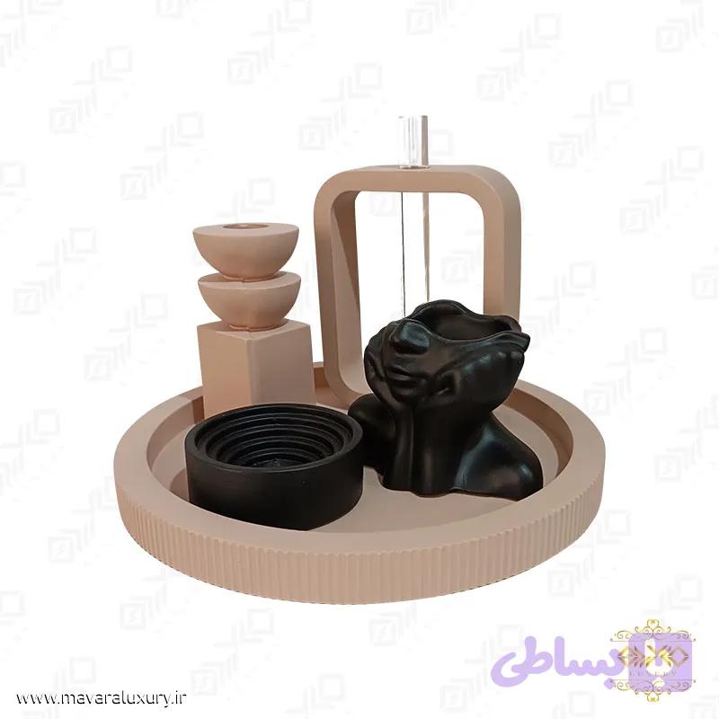 ست سنگی 5 تکه، جاشمعی، جاعودی، گلدان و سردیس دختر MD055 — تصویر 1