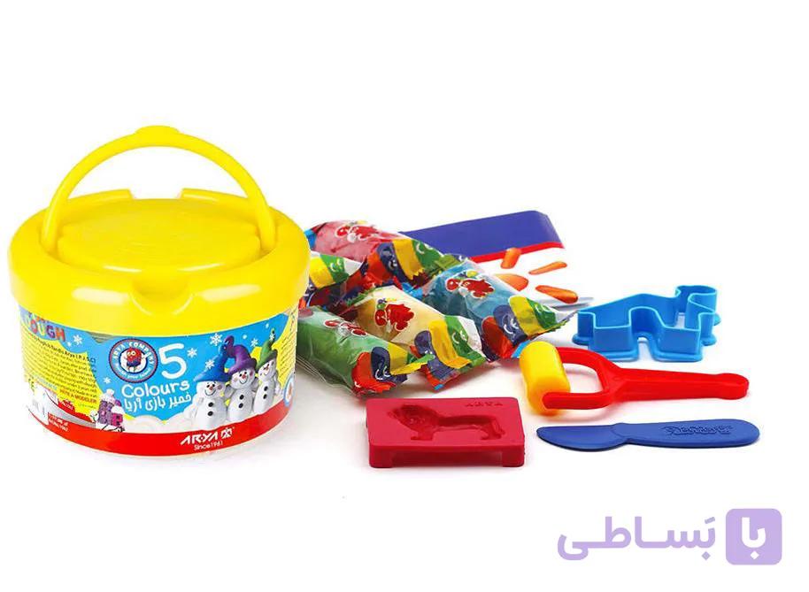 خمیر بازی سطلی 5 رنگ آریا همراه با ابزار کد 1062 — تصویر 1