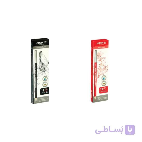 مداد مشکی وقرمزآریا 2بسته 12عددی — تصویر 1