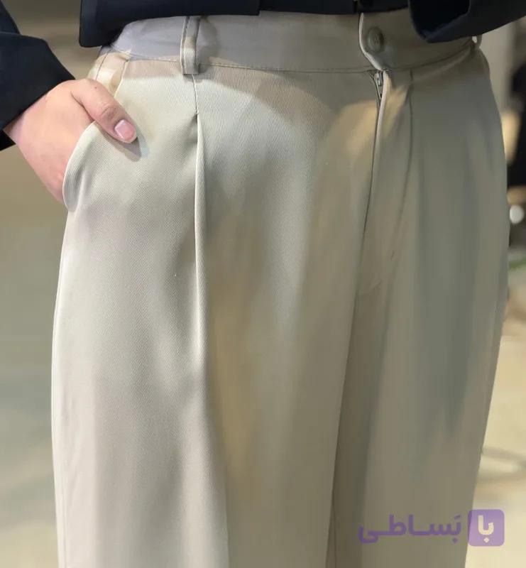 شلوار پارچه ای زنانه ریزشی پارچه کرپ - استخونی - فروشگاه اینترنتی چیپ استور | cheep store
