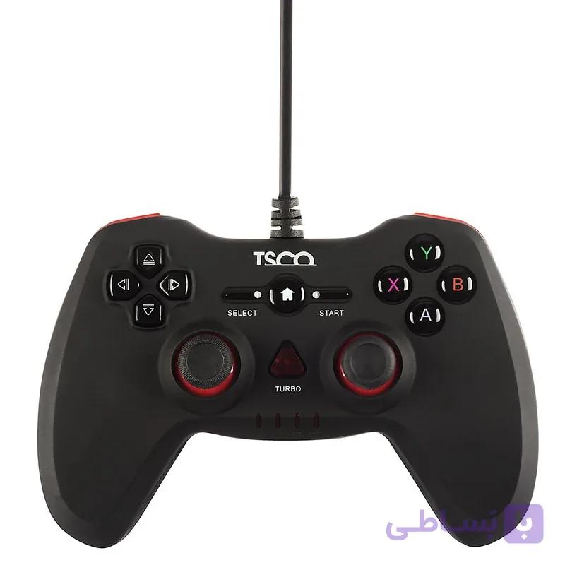دسته بازی سیم دار تسکو TSCO TG 115 مشکی و قرمز مناسب PS3 و کامپیوتر — تصویر 1
