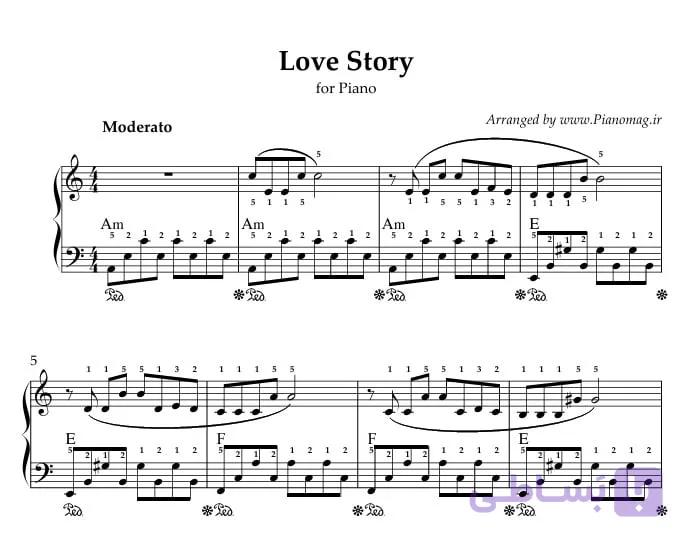 نت پیانو آهنگ داستان عشق Love Story
