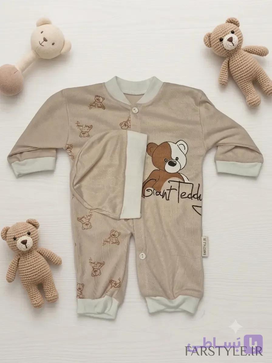 سرهمی دکمه‌دار نوزادی فانتزی مدل طرح تدی خرس Giant Teddy خرسی – 0 تا 6 ماهگی — تصویر 1