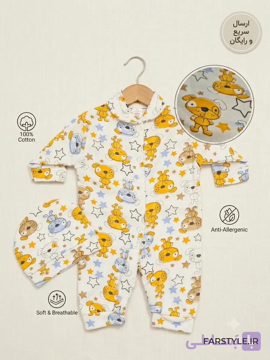 سرهمی دکمه‌دار نخی نوزادی طرح فانتزی هاپو و ستاره Baby Arash (1 تا 8 ماهگی) — تصویر 1