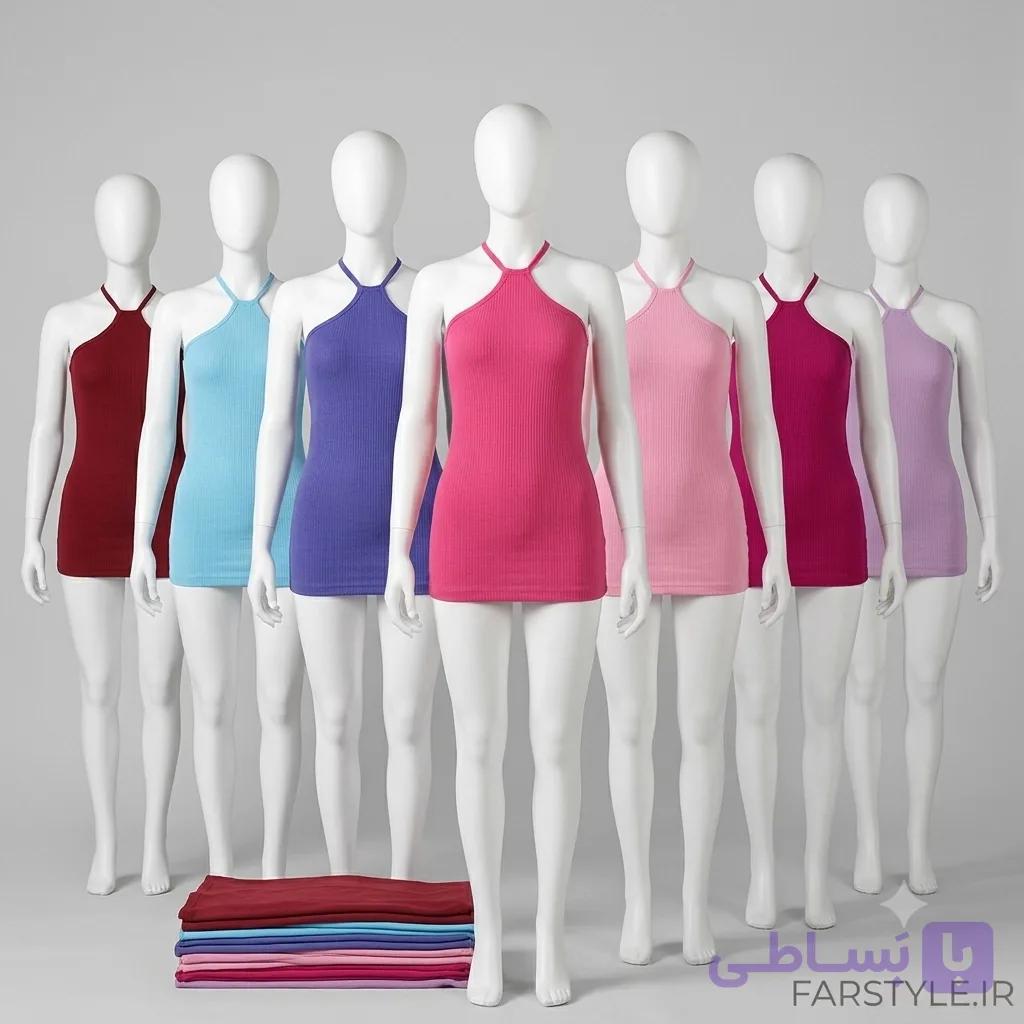 تاپ زنانه کبریتی یقه هالتری بند ضربدری کد 7613 (فری سایز ۳۶ تا ۴۶) — تصویر 1