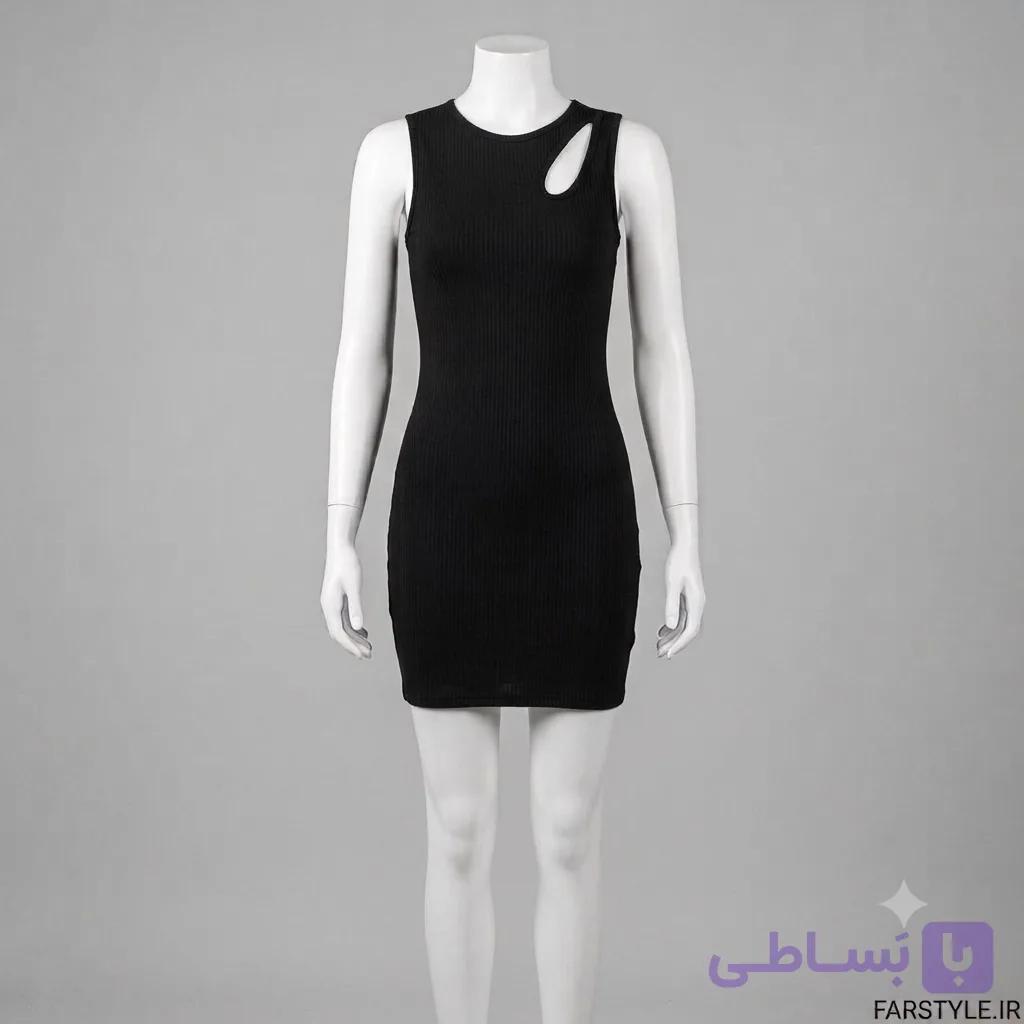 پیراهن زنانه کبریتی آستین حلقه‌ای مشکی یقه اشک – (فری سایز ۳۶ تا ۴۶) — تصویر 1