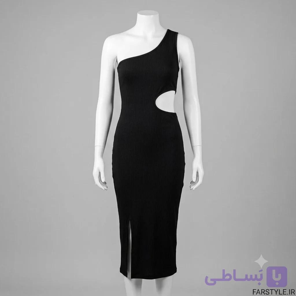 پیراهن زنانه کبریتی رومی (تک بند) برش‌دار مشکی مدل Cut-out – (فری سایز ۳۶ تا ۴۶) — تصویر 1