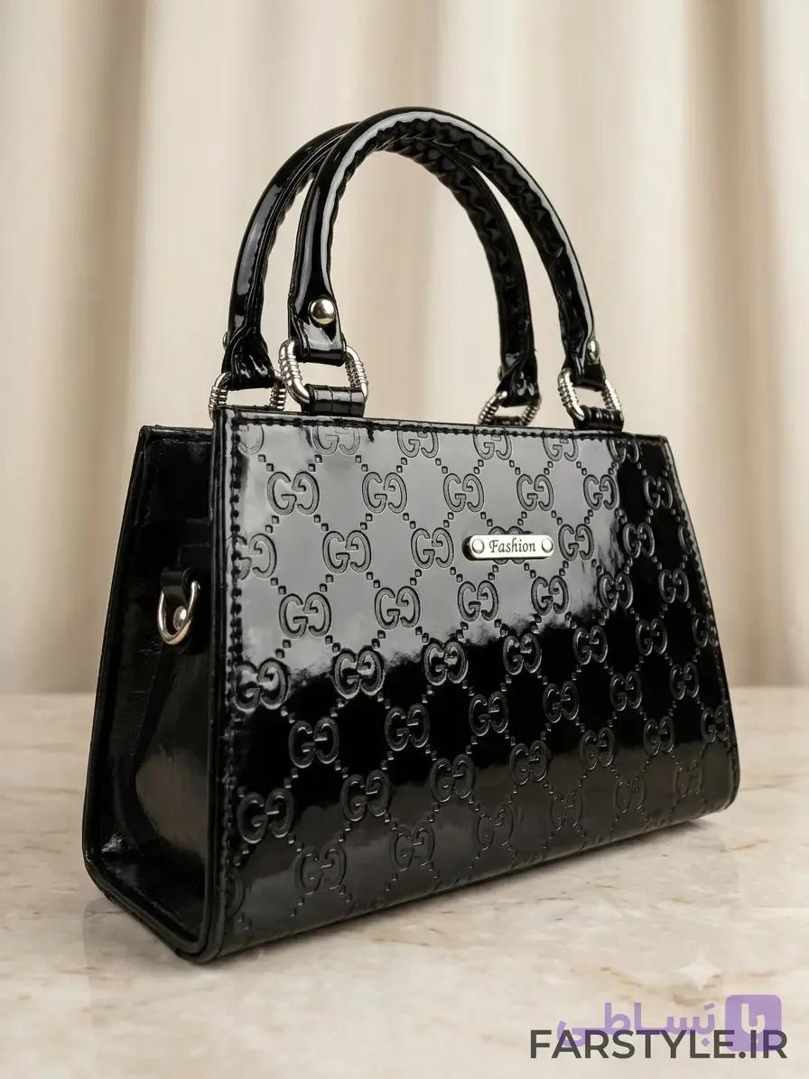 کیف دستی و دوشی مینی زنانه ورنی طرح گوچی (Gucci) رنگ مشکی — تصویر 1
