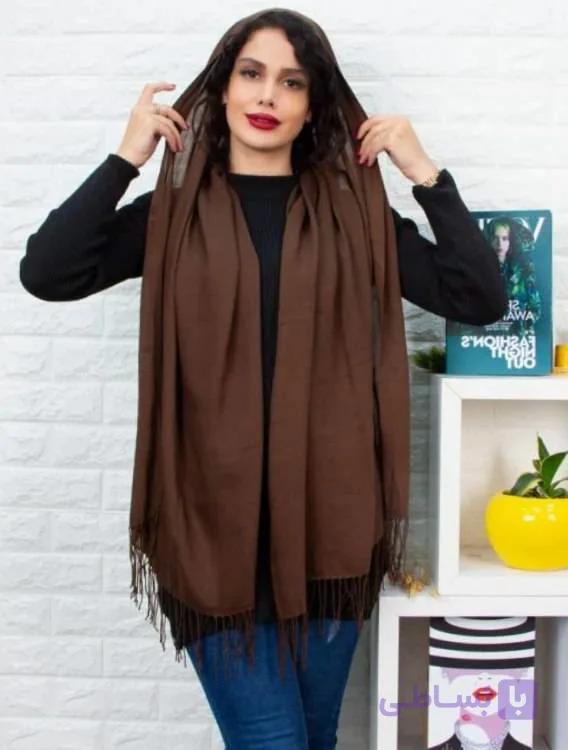 شال سوپرنخ منگوله دارقهوه ای تیره