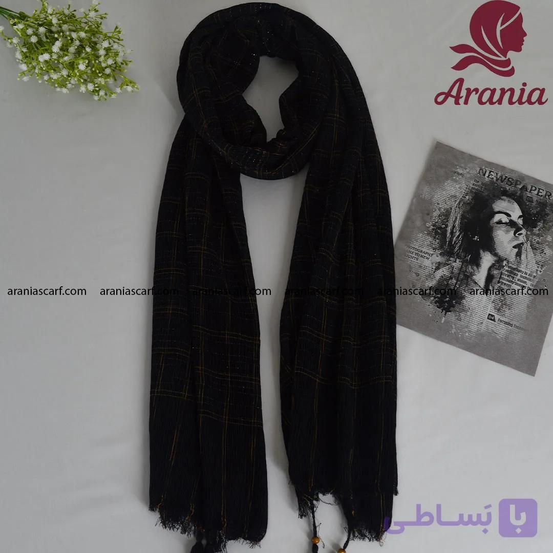 شال پلیسه مشکی طرح چهارخونه کد 1046 — تصویر 1