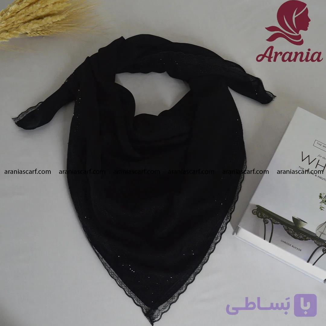 روسری نخی مشکی دنیز حاشیه نگین دانتل دار کد 1546